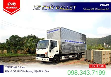 VT340 Pallett Lòng thùng: 6340x2010x2540mm (DxRxC), Tải 3.49 Tấn, Máy ISUZU