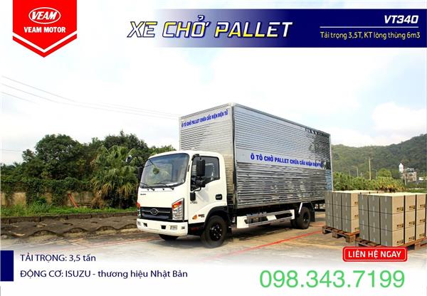 VT340 Pallett Lòng thùng: 6340x2010x2540mm (DxRxC), Tải 3.49 Tấn, Máy ISUZU