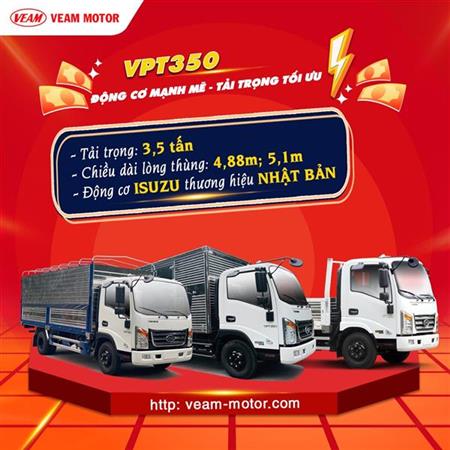 VPT350, Trọng Tải 3.49 Tấn, Thùng Đai 4880mm, Động Cơ ISUZU