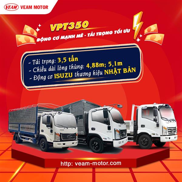 VPT350, Trọng Tải 3.49 Tấn, Thùng Đai 4880mm, Động Cơ ISUZU